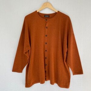 ESKANDAR Women’s OS 100% Cashmere Oversized Round Neck Cardigan Burnt Orange